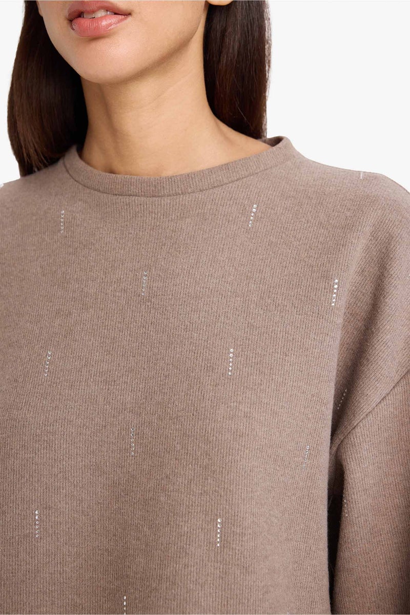DeFacto Brown Woman Relax Fit Crew Neck Long Sleeve T-Shirt Casual - Image 4